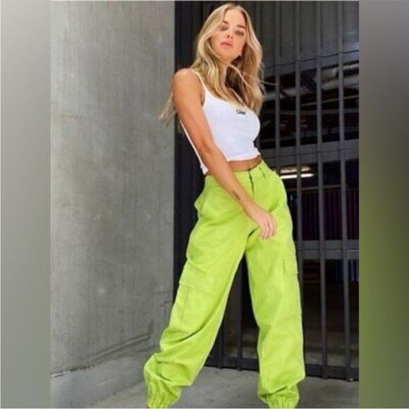 I AM GIA Antarto Multi Pocket Cargo Jogger Pants in Lime Green M - Picture 1 of 10
